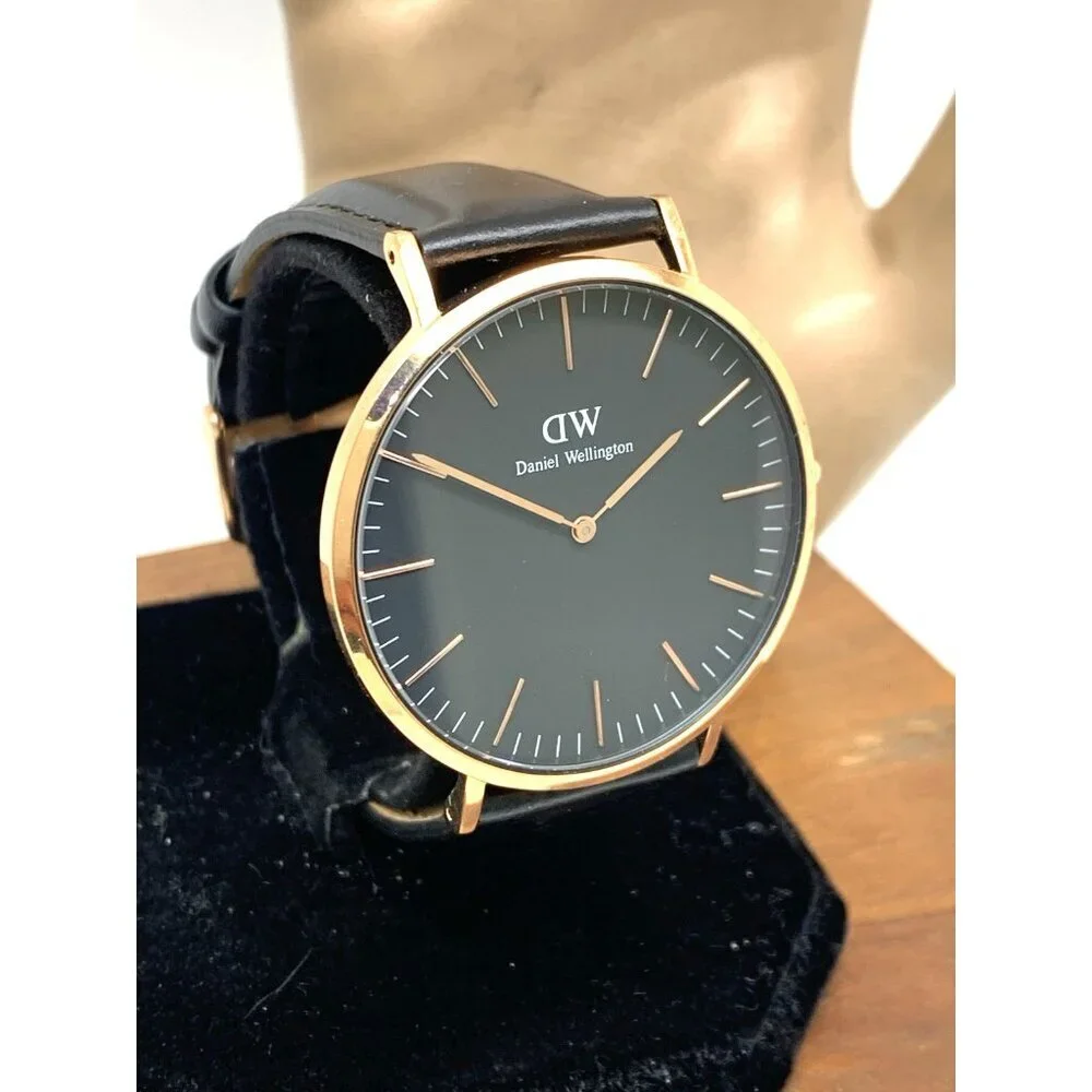 Daniel Wellington Men's Watch DW00100127 Rose Gold Black Dial 41mm Leather Band